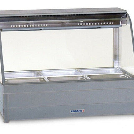 Roband Curved Glass Hot Food Display Bar, 6 pans double row