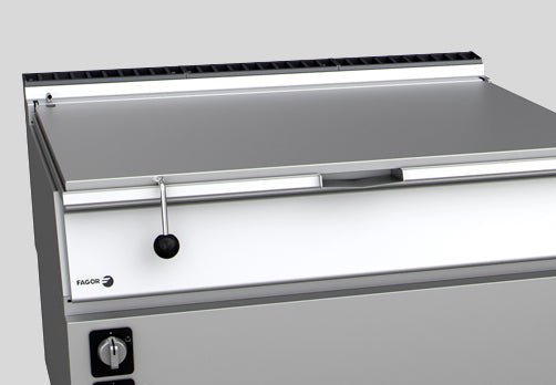 Fagor Kore 900 Series Gas Tilting Bratt Pan SB-G915IM showing lid handle and upper front section