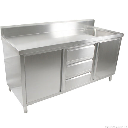Modular Systems SC-6-1800R-H 1800mm stainless steel sink cabinet with right sink, doors and drawers
