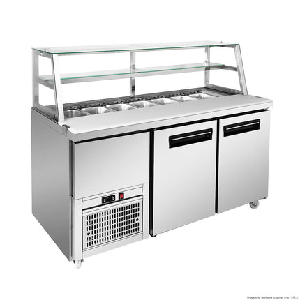 Thermaster SCB/15 Cold Bain Marie — angled view with glass sneeze guard