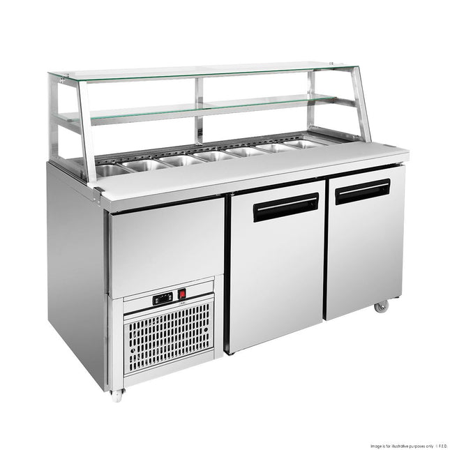 Thermaster SCB/15 Cold Bain Marie — angled view with glass sneeze guard
