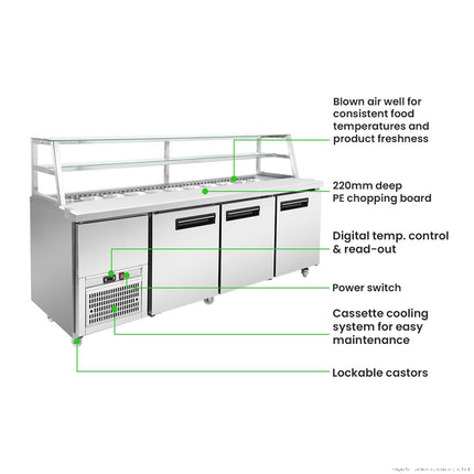 Thermaster 1000L Three Door Deluxe Sandwich & Salad Prep Bar Fridge SCB/21