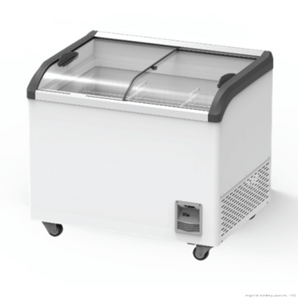 Thermaster SD-306K 306L Supermarket Chest Freezer — angled view showing curved glass lids and castors