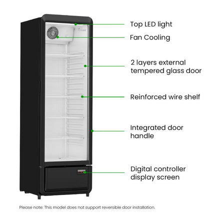 Thermaster Upright Glass Door Beverage Fridge 258L