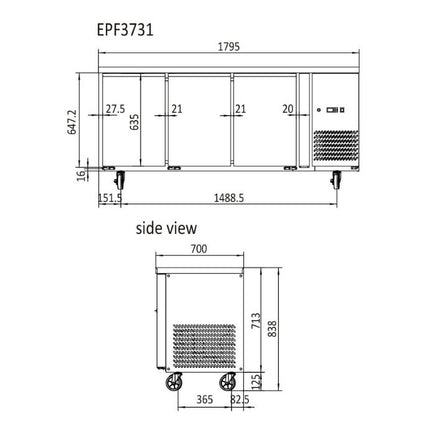 Atosa Glass Three Door Cooling Table EPF3731