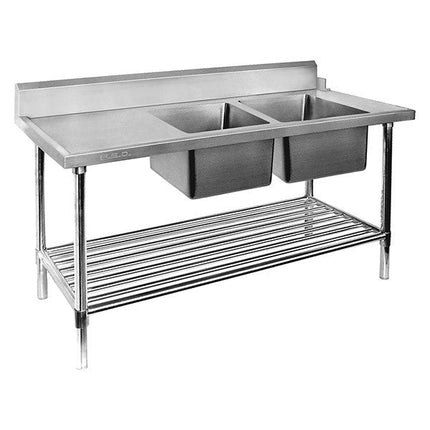 Modular Systems 304 Grade Stainless Steel Double Sink Dishwasher Bench -Right Inlet