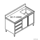 1500(W) x 700(D) x 1050(H)mm / Right Sink
