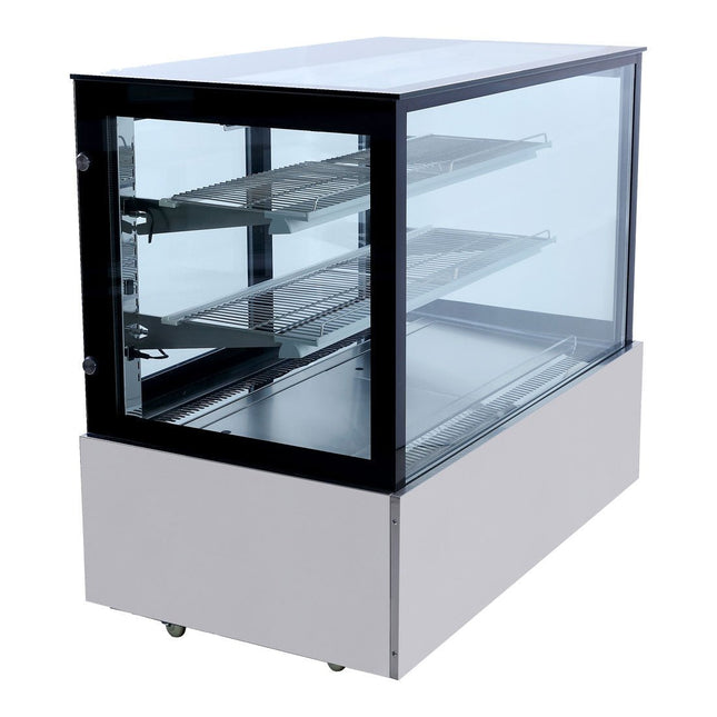 Sleek Glass Cake Display unit presenting cakes and chilled foods in a bright, attractive layout.