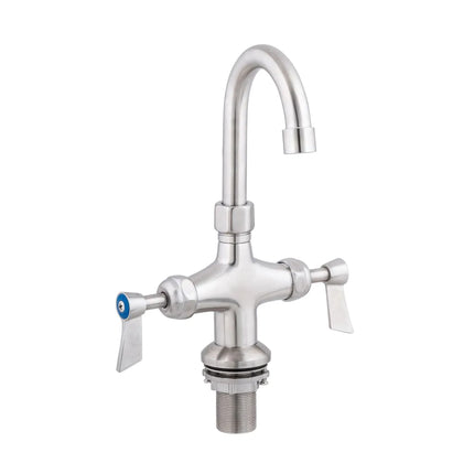 3Monkeez Stainless Steel Dual Bench Mount Tap Body with Gooseneck Spout. 1/2” FI BSP Inlet Hoses