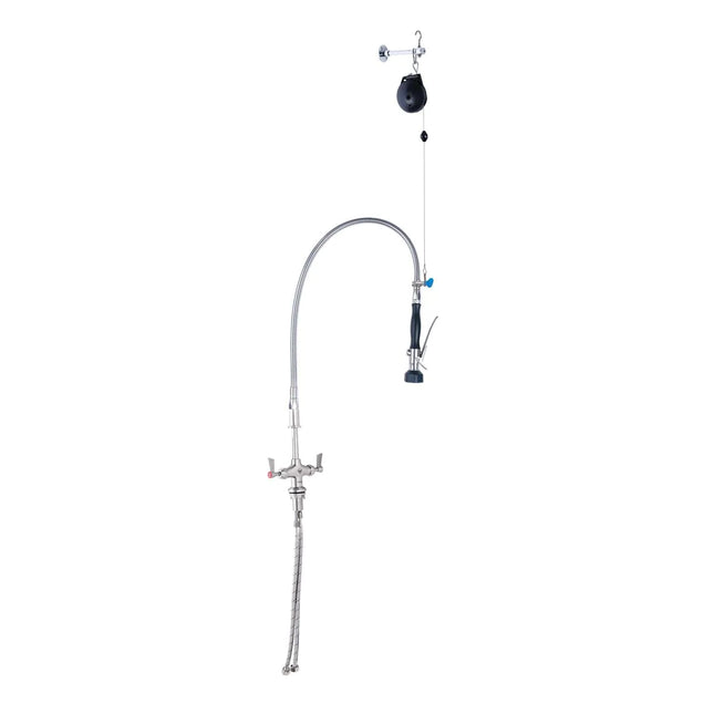 Stainless Steel Line Retractor Dual Hob Mount Pre Rinse Unit with Optionla Pot Filler