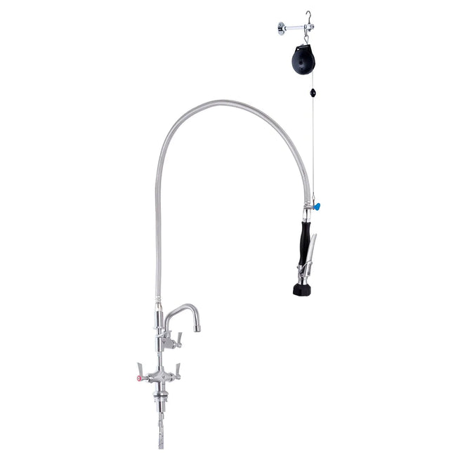 Stainless Steel Line Retractor Dual Hob Mount Pre Rinse Unit with Optionla Pot Filler
