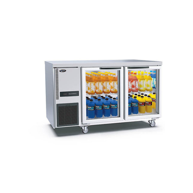 Thermaster TL1500TNG Undercounter Glass Door Fridge with bottles styled