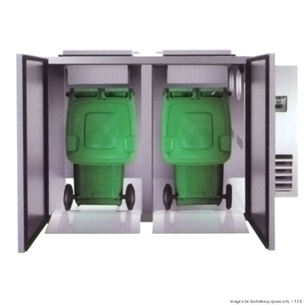 Thermaster WBC2-240 Refrigerated 2-Door Underbench Waste Bin Cooler - open doors showing two 240L bins