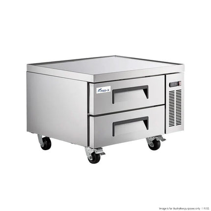FED-X XCB-36 Refrigerated Chef Base — 3/4 Angle View on Castors