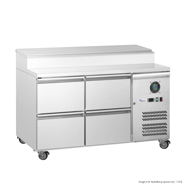 FED-X XSS7C13S2V-4D Four Drawer Sandwich Prep Counter — 3/4 angle view