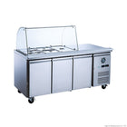 FED-X Three Door Salad Prep Fridge Curved Glass Top XTHP3100SALGC — front angle view