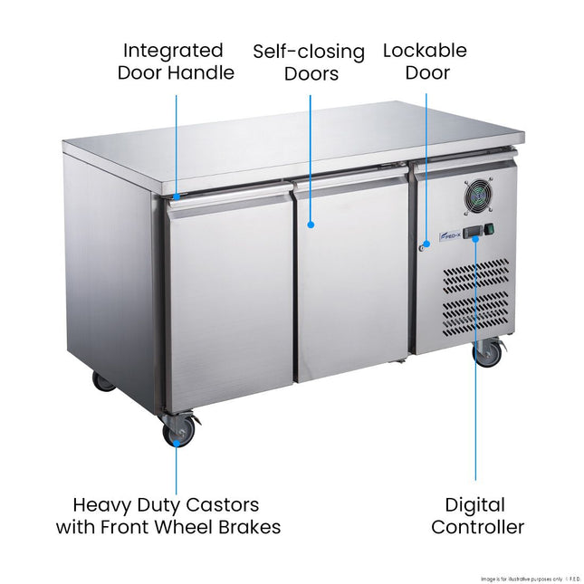FED-X XUB6C13S2V Two Door Underbench Fridge - Front View
