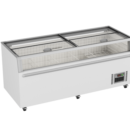 Thermaster ZCD-L210G Island Chest Freezer - Front View with Glass Lids Open