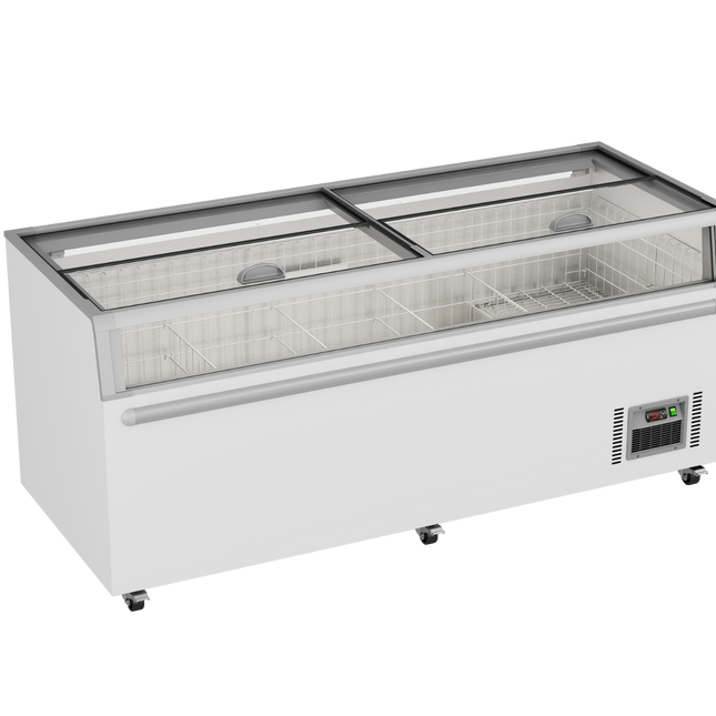 Thermaster ZCD-L210G Island Chest Freezer - Front View with Glass Lids Open